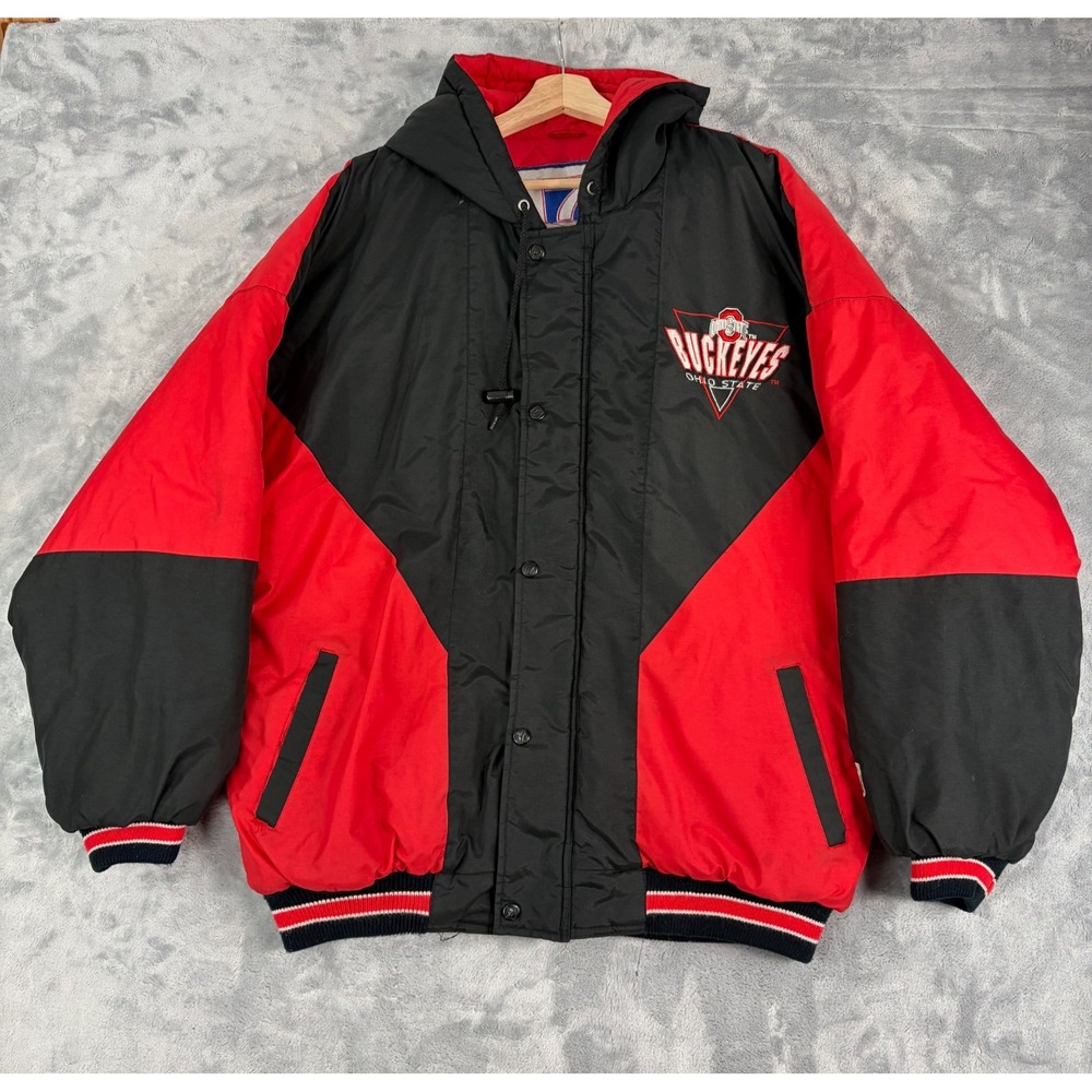 Ohio State Buckeyes Logo 7 Puffer Jacket Size Large Red Black Vintage 90's